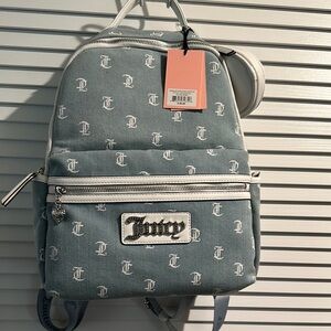 NWT Juicy Couture Extra Large Baby Blue & White Backpack w/bling on the front.